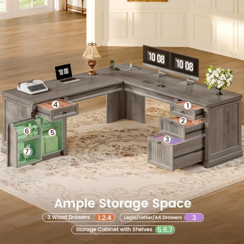 SEDETA L Shaped Office Desk with 4 Drawers Storage, 67"x67" Executive Desk - Image 7
