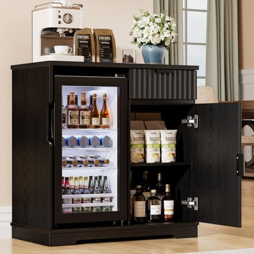 Fluted Mini Fridge Cabinet (Fridge Included) for Home, Black - Image 3