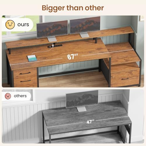 SEDETA 66'' Computer Desk with 5 Drawer, Power Outlet for Home Office - Image 4