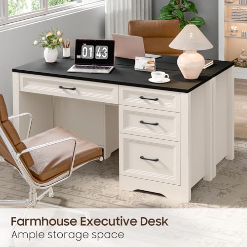 Vabches Farmhouse Executive Desk with Storage and Ample File Drawer, Rustic Large Home Writing Desk for Bedroom, Black - Image 5