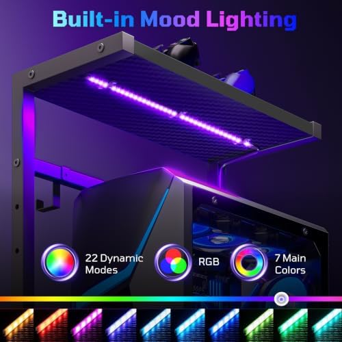 60'' Gaming Desk with LED Lights, Side Storage Bag, Black - Image 5