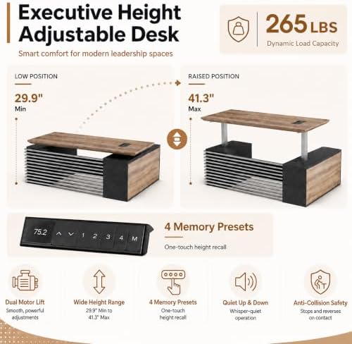 SAINTCY L Shaped Executive Standing Desk with Drawers, 78.74In Large Adjustable Heigh Office Desk with Power Outlet Hub,2.56" Thick Floating Desktop,for Home Office, Studio - Image 6