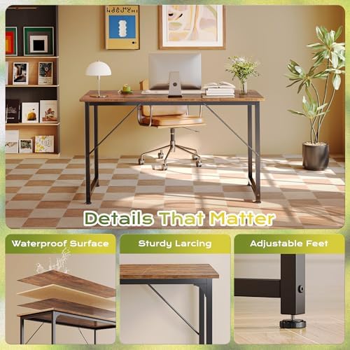 PRAISUN 47 Inch Computer Desk, Office Desk, Spacious Desktop, Rustic Brown - Image 6