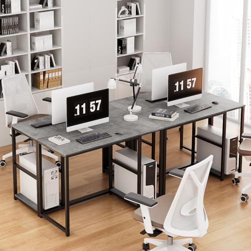 SINPAID Computer Desk 40 inches with 2-Tier Shelves Sturdy Grey Desks with Large Storage Space Modern Gaming Desk Study Writing Laptop Table, Gray - Image 5