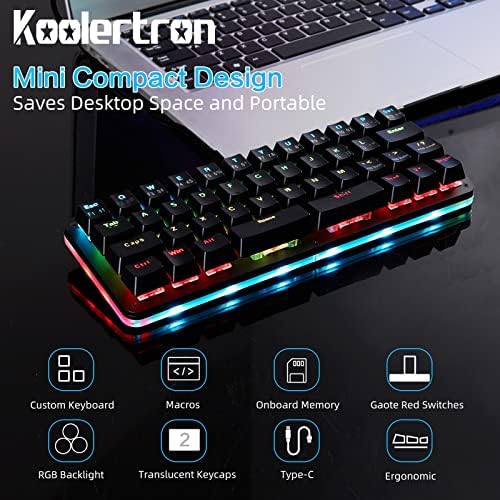 Koolertron 40% Gaming Keyboard, Compact RGB Backlit Mechanical Keypad - Image 2