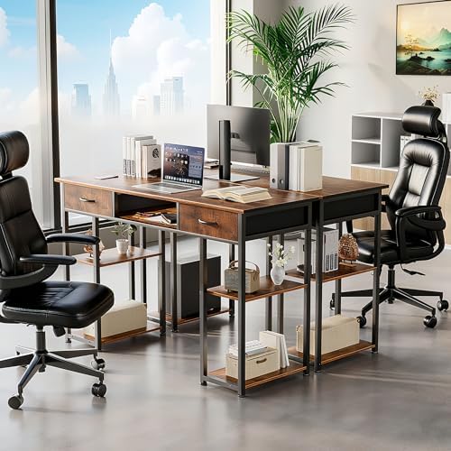 DUMOS 48-Inch Computer Desk with Drawers and Hook, Brown - Image 4
