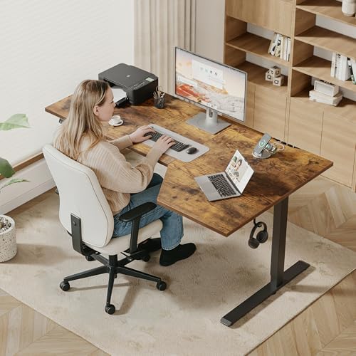 Klicelor L Shaped Standing Desk 59 x 35.4 Inch, Electric Height Adjustable Corner Desk for Home Office Workstation, Ergonomic Sit Stand Computer Table with Memory Controller, Rustic Brown - Image 2