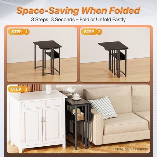 Huuger Folding Desk with Storage Shelf, 23.6 Inch Foldable Computer Table - Image 4