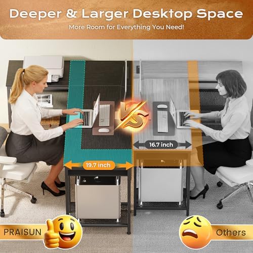 PRAISUN 55 Inch L Shaped Office Desk with Power Outlets and Type-C Port, Large Computer Gaming Desk with 3 Fabric Drawers, Mesh Shelves, Corner Study Work Writing Desk, Black - Image 6