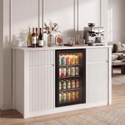 55.1" Coffee Bar Cabinet with Mini Fridge Space, Power Outlet, White by LANDASSYHOME