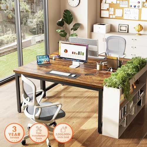 Huuger 55 x 24 inch Desk with Power Outlets & 0.95 Inch Thicker Desktop - Image 3