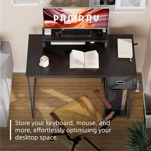 Pamray 39 Inch Small Computer Desk with Monitor Stand and Drawer for Gaming - Image 3