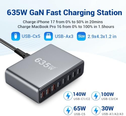 635W GaN Fast Charging Station, 8-Port USB C Charger Stations - Image 3