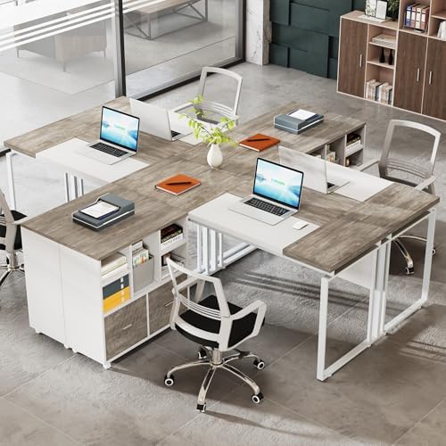 Tribesigns L-Shaped Executive Desk with Reversible File Cabinet, 63" Office Desk with Storage Drawers, L-Shaped Computer Desk with Drawer Cabinet for Hanging Letter Size Files,Gray & White - Image 4