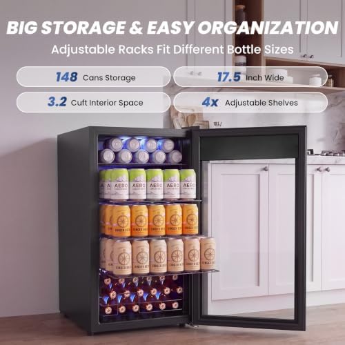 Beverage Cooler Refrigerator, 3.2 Cu. Ft. Mini Fridge with Glass Door Black - Image 3