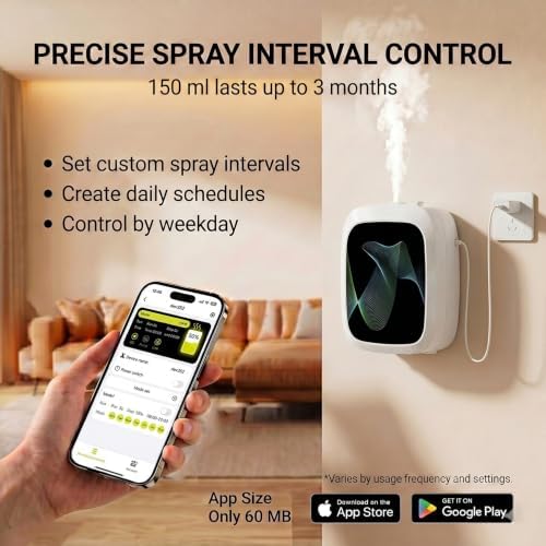 Waterless Essential Oil Diffuser, Cold Air Scent Diffuser Machine for Home & Office, Bluetooth App & Manual Control, USB-C or D Battery Powered, Wall Mount or Tabletop, White - Image 4
