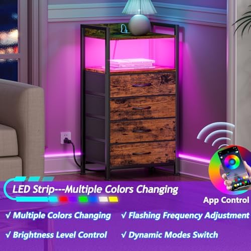 Furnulem Night Stand with Charging Station, 4 Drawer Tall Bedside Table - Image 5