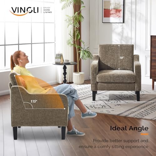 VINGLI Light Brown Accent Chair, Upholstered Armchair for Living Room - Image 5