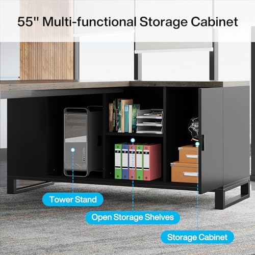 Tribesigns 70.8" Executive Desk with 55" File Cabinet, Industrial L Shaped Computer Desk with Storage Shelves and Cabinet, Large L Shaped Executive Desk for Home Office, Retro Gray & Black - Image 6