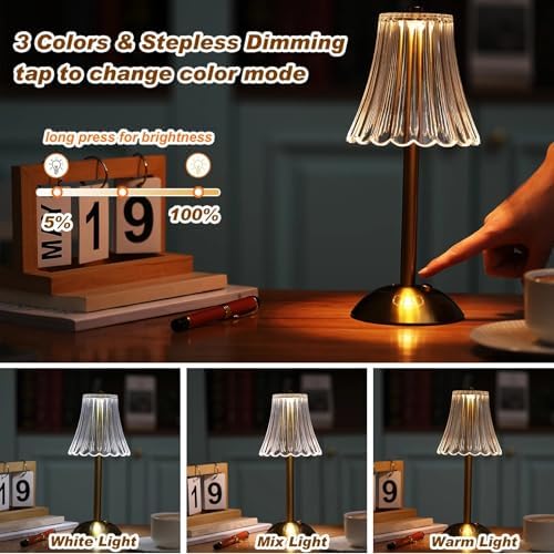 Liliful 30 Pcs Cordless Table Lamp LED Touch, Gold, Rose Style - Image 4