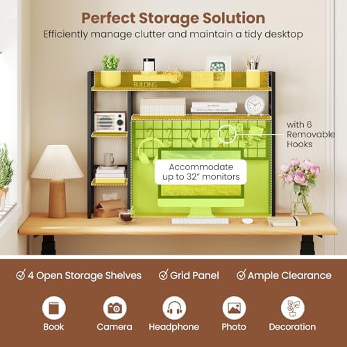 DREAMADE 4-Tier 37" Desk Hutch, Desk Shelf, Rustic Brown - Image 5