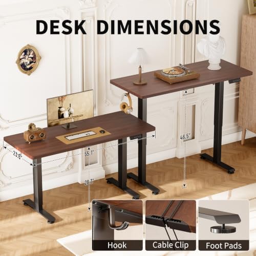 Veken 47.2 Inch Large Electric Standing Desk, Gaming Table, Walnut - Image 3