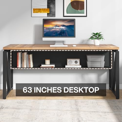Tribesigns 63" Executive with Drawer Cabinet, L Shaped Desk and Lock lateral File Cabinet, 2 Piece Home Office Furniture Set with Drawers for Hanging File, (Brown, 63 inches) - Image 4