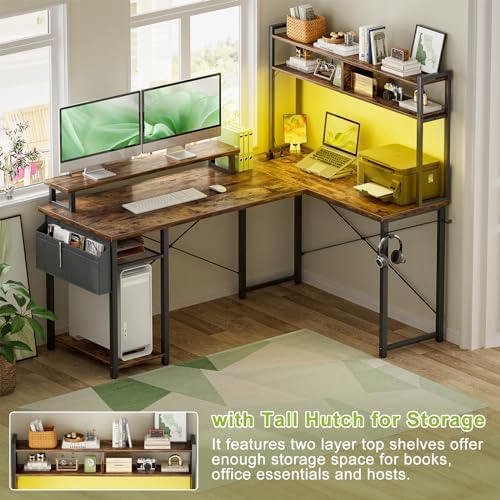 Besiost 48" Small L Shaped Desk Gaming Desk with Power Outlets & Led Lights - Image 5
