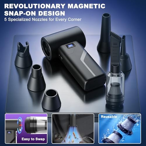 2-in-1 Vacuum and Blower, 110,000 RPM Compressed Air Duster, 160g Powerful Jet Dry Blower, Smart LED Display & Magnetic Nozzles, Cordless Air Duster for PC Cleaning Kit, Keyboard, Car Detailing - Image 4