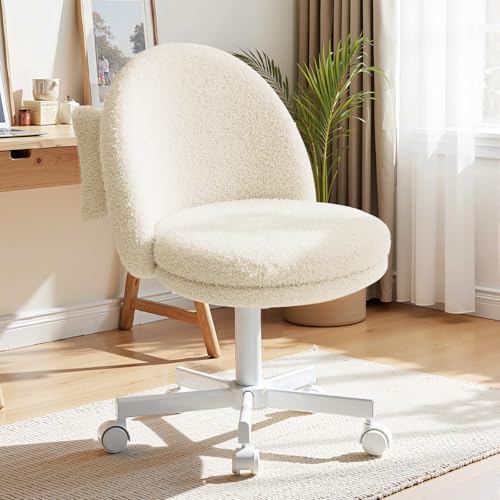 GTPLAYER Velvet Tall Office Chair with Wheels Vanity Chairs with Back, Versatile Height Use: Office to Bar Stools Small Ergonomic Comfy Armlees Computer Desk Chair with Bow Lumbar Pillow for Gift by GTPLAYER