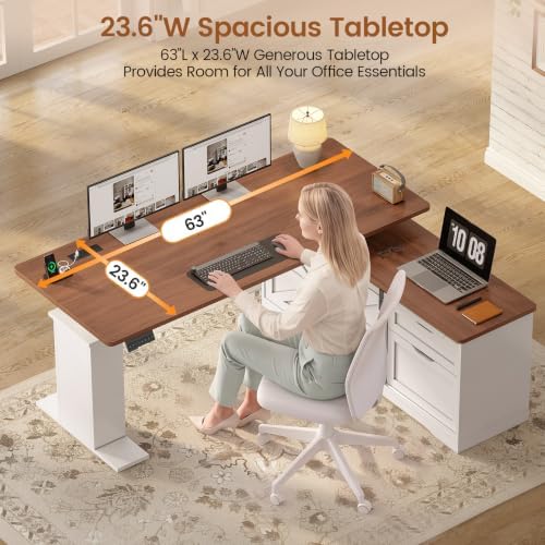 SEDETA Farmhouse L Shaped Executive Standing Desk with Storage Drawers - Image 7