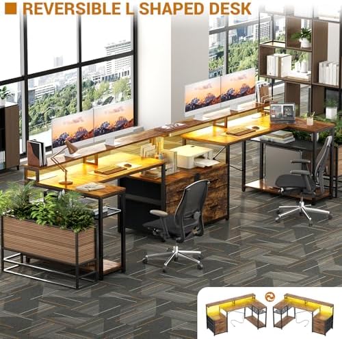 Aheaplus L Shaped Desk with File Drawer, Reversible L Shaped Gaming Desk - Image 5