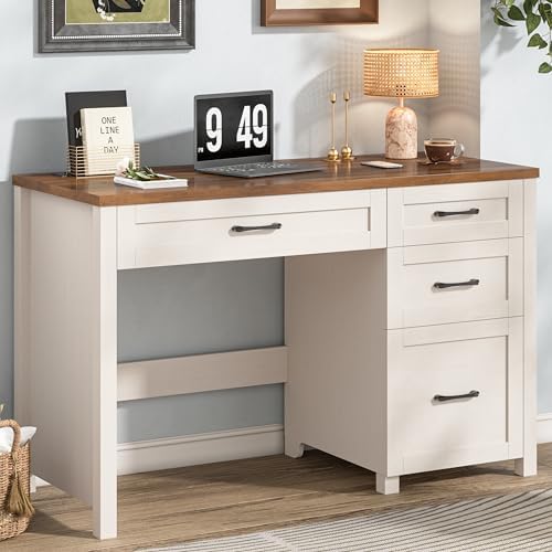 Farmhouse 47" Executive Desk, Computer Desk with File Drawer, Unique White by Halitaa