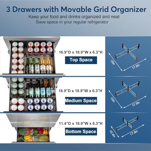 24" Stainless Steel Undercounter Beverage Fridge, 3-Drawer with Wheels - Image 4