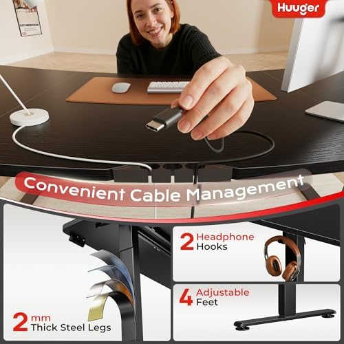 Huuger 63 X 24 Inch Electric Standing Desk with Power Outlets and USB-C Port, Height Adjustable Desk, Sit Stand Desk for Home Office, Computer & Gaming Desk with 3 Presets, Stable Steel Frame, Black - Image 6