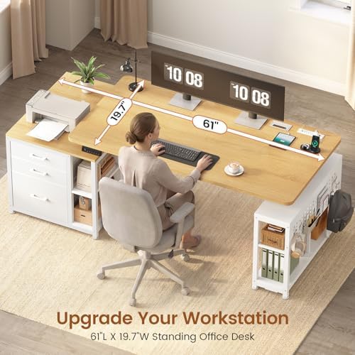 SEDETA 61" Electric Standing Desk with Storage Drawers, Height Adjustable Office Executive Desk with File Drawer, Stand up Computer Desk with Power Outlet for Home Office, Oak - Image 7
