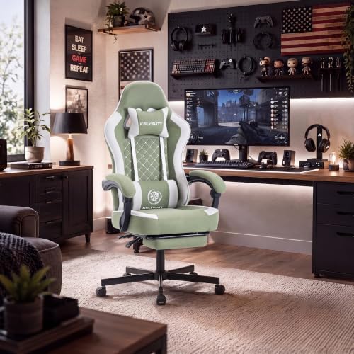 Desk Computer Gaming Chair - High Back Ergonomic Office Chair with Footrest and Lumbar Support, Swivel Comfy Home Gamer Video Game Chairs with Pocket Spring Cushion for Adults (Green Fabric) - Image 2