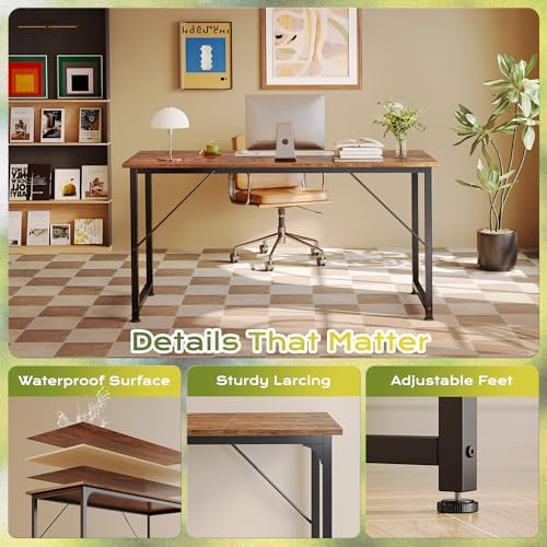 PRAISUN 55 Inch Computer Desk, Office Desk, Spacious Desktop, Rustic Brown - Image 6
