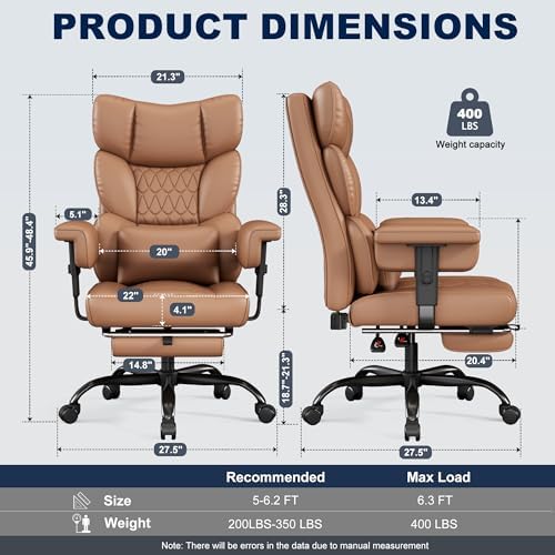 Misolant Big and Tall Office Chair with Footrest, High Back Executive Desk Chair with Adjustable Lift Armrest, 155°Recline，Lumbar Support Pillow, Faux Leather Gaming Chairs for Home or Office - Image 3