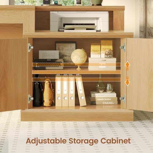 SEDETA 70.9" Executive Desk, Fluted Office Desk with Drawers, Oak - Image 5