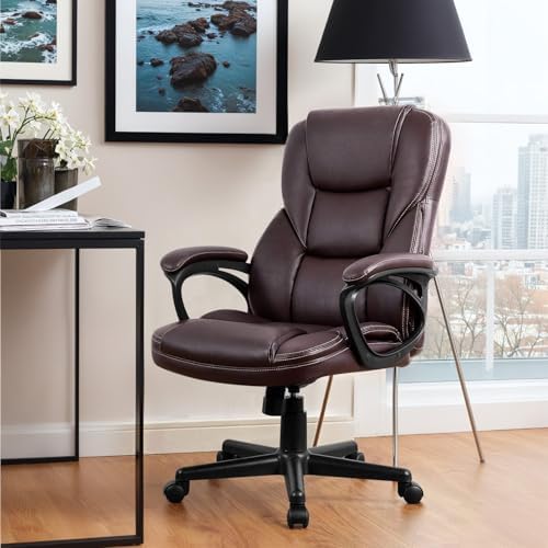 Furmax Office Executive Chair High Back Adjustable Managerial Home Desk Chair, Swivel Computer PU Leather Chair with Lumbar Support (Brown) - Image 2