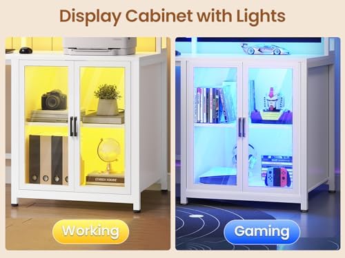 SEDETA L Shaped Gaming Desk with 4 Drawers, 109” Computer Desk with Display Cabinet, Home Office Desks with 2 Monitor Stands, CPU Stand, LED Lights and Power Outlet, White - Image 5