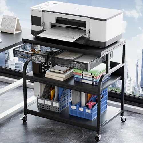 EasyCom 32.3"×18.9" XL Printer Stand with Double Drawers & Wheels by EasyCom