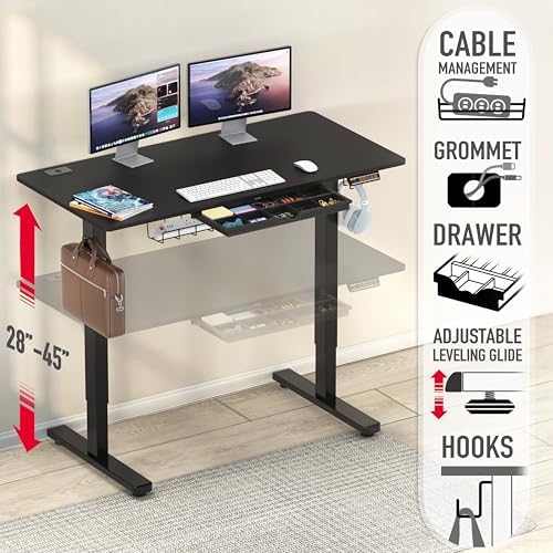 SHW 48-Inch Electric Height Adjustable Standing Desk w/Drawer, Black - Image 4