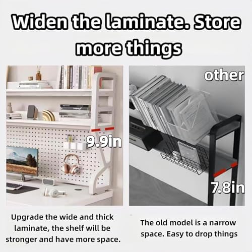 Desktop Hutch Bookshelf,Many Gifts,Metal Desktop Bookcase with pegboard, Desk Shelf, Countertop Storage Organizer Rack for Dorm or Office,Desktop Shelves (White, 45.3" Lx9.9 Wx39 H) - Image 6