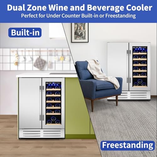 24 Inch Wine and Beverage Refrigerator, Dual Zone Wine Beverage Cooler, Built-in/Freestanding Beer and Wine Fridge with a Powerful Compressor, 20 Bottles and 88 Cans Capacity - Image 3