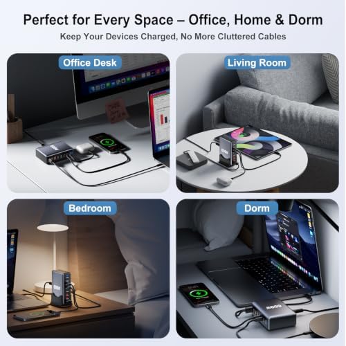 600W Fast Charging 8 Port USB C Charger Block with Nylon Fast Charging Cable, Multi-Device Charging Station Wall Desktop Charger with GaN Ⅲ Technology, USB-C Charger Adapter for MacBook/iPad/iPhone 17 - Image 6