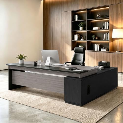L Shaped Executive Desk with Drawers, Large Wood Workstation, Modern Executive Office Furniture for Home Office and Business Workspace, Multiple Sizes & Colors by Unknown