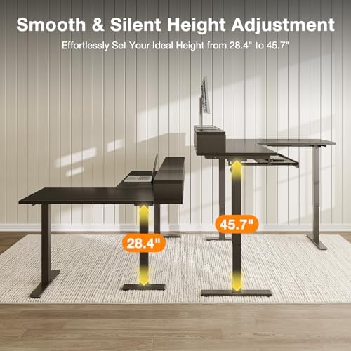 Casaottima 59" L Shaped Electric Standing Desk with Drawers, Black - Image 5