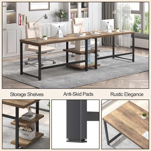 FOLUBAN Computer Desk, Wood and Metal Home Office Desk with Storage Shelves, Small Study Writing Table Workstation for Bedroom Living Room, Rustic Oak, 47 Inch - Image 6